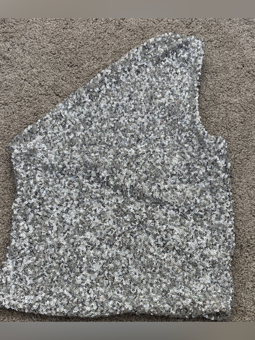 Zara Silver Sequin One-Shoulder Top